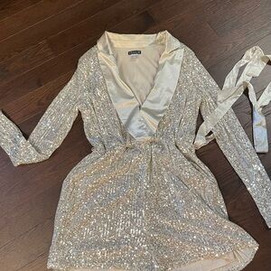 VENUS Shimmering Silver Sequin Jumpsuit/ Romper
